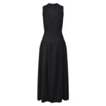 2025 autumn new French classic black temperament goddess fan slimming V-neck long sleeveless dress - Image 3