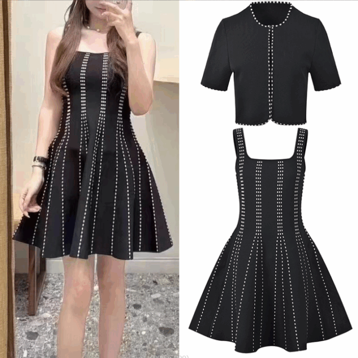 Black Stripes Knited Mini Dress Women 2025 Sleeveless A-Line Tank Dress 5240344