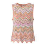 2025 autumn new style contrast color wave pattern age-reducing slim round neck sleeveless vest top + wide leg pants set - Image 2