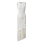 White Knit Tank Tassel Dress Women 2025 Summer New Fashion Simple Elegant Sleeveless Dresses 5250079 - Image 2