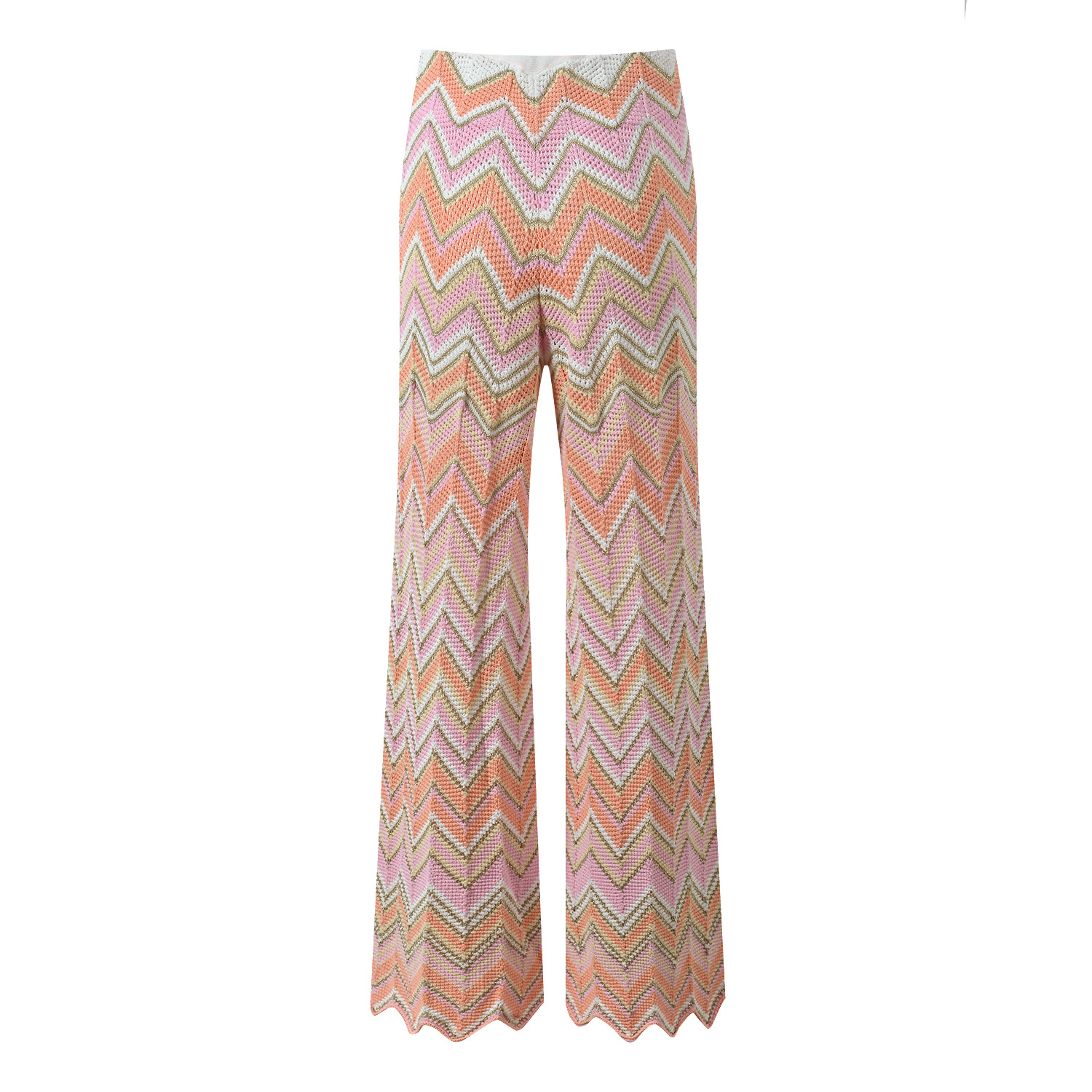 2025 autumn new style contrast color wave pattern age-reducing slim round neck sleeveless vest top + wide leg pants set - Image 5