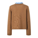 Camel Metal Button Knitted Cardigan Women 2024 New Letter Embroidery Removable Collar Long Sleeve Retro Sweater Coat 5240190 - Image 3