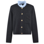 Embroidery Letter Pocket Women Knit Sweater Coat Stitching Ruffles Collar Long Sleeve New Ladies Knit Cardigan 5220472 - Image 2