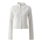 2025 Autumn and Winter French White Zipper Round Neck Long Sleeve Knit Top + High Waist Long Skirt Set 5250293 - Image 2