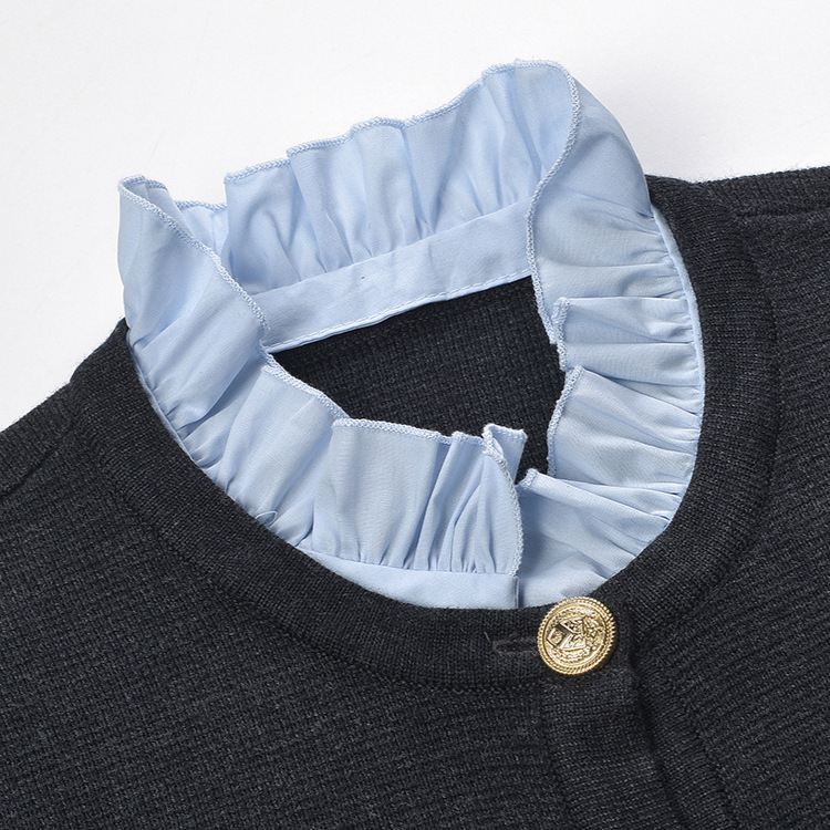 Embroidery Letter Pocket Women Knit Sweater Coat Stitching Ruffles Collar Long Sleeve New Ladies Knit Cardigan 5220472 - Image 4