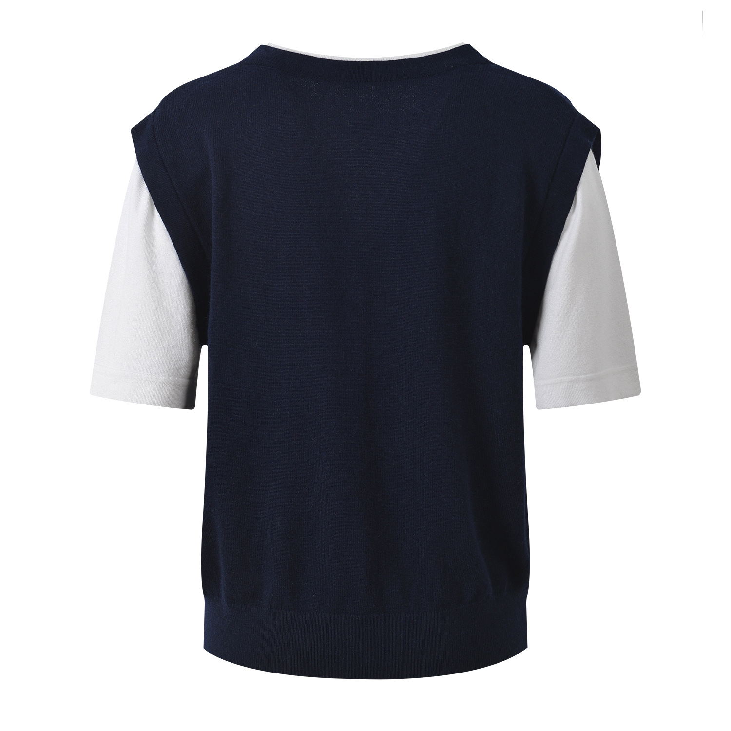 2025 autumn new contrast color fake two-piece diamond short-sleeved knitted T-shirt fashionable age-reducing versatile niche top - Image 3