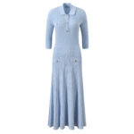 Blue Single-breasted Knitted Long Dress Women 2025 Summer New Half-sleeve Slim Pit Striped Dress 5250156 - Image 2