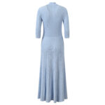 Blue Single-breasted Knitted Long Dress Women 2025 Summer New Half-sleeve Slim Pit Striped Dress 5250156 - Image 3