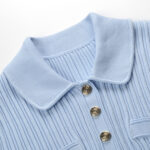 Blue Single-breasted Knitted Long Dress Women 2025 Summer New Half-sleeve Slim Pit Striped Dress 5250156 - Image 4