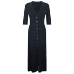 Temperament slim V-neck buttoned knitted mid-length skirt 2025 summer new knitted dress women's French style 5210499 - Image 6