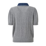 2025 summer new denim polo collar single-breasted hemp pattern short-sleeved fashionable versatile gray knitted top - Image 3