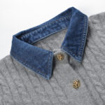 2025 summer new denim polo collar single-breasted hemp pattern short-sleeved fashionable versatile gray knitted top - Image 4