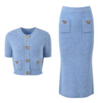 2025 autumn and winter new French lady temperament gentle wind round neck knitted cardigan hip skirt slim suit - Image 5