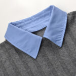 2025 Spring New Fake Two-piece Design Contrast Color Lapel Symmetrical Pocket Gray All-match Knitted Sweater Tops for Women - Image 4