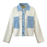 Niche design denim splicing lapel long-sleeved top 2024 spring new versatile commuter jacket - Image 2