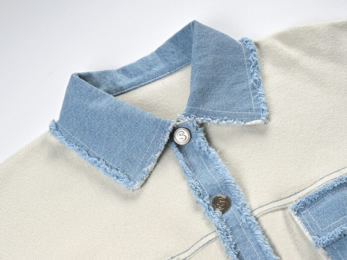 Niche design denim splicing lapel long-sleeved top 2024 spring new versatile commuter jacket - Image 4