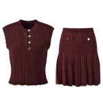 French Short Skirt Set Women's Round Neck Sleeveless Vest Short Knitted Top + Pleated Skirt 2024 New Early Autumn 5240126 - Image 5