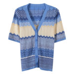 Stripe Knited Cardigan Set Women Spring Summer New Fashion Elegant Slim Hollow-out Tops+ Long Skirt Suit 520073 - Image 2
