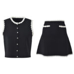 Black Crochet Flower Knited Set Women 2025 Summer New Fashion Elegant Sleeveless Tops +A-line Mini Skirt 5250028 - Image 2