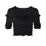 2024 Summer Temperament Wave Texture Knit 2 Piece Set Women Black Slim Short Top +High Waist Long Pants Suit 5240059 - Image 2
