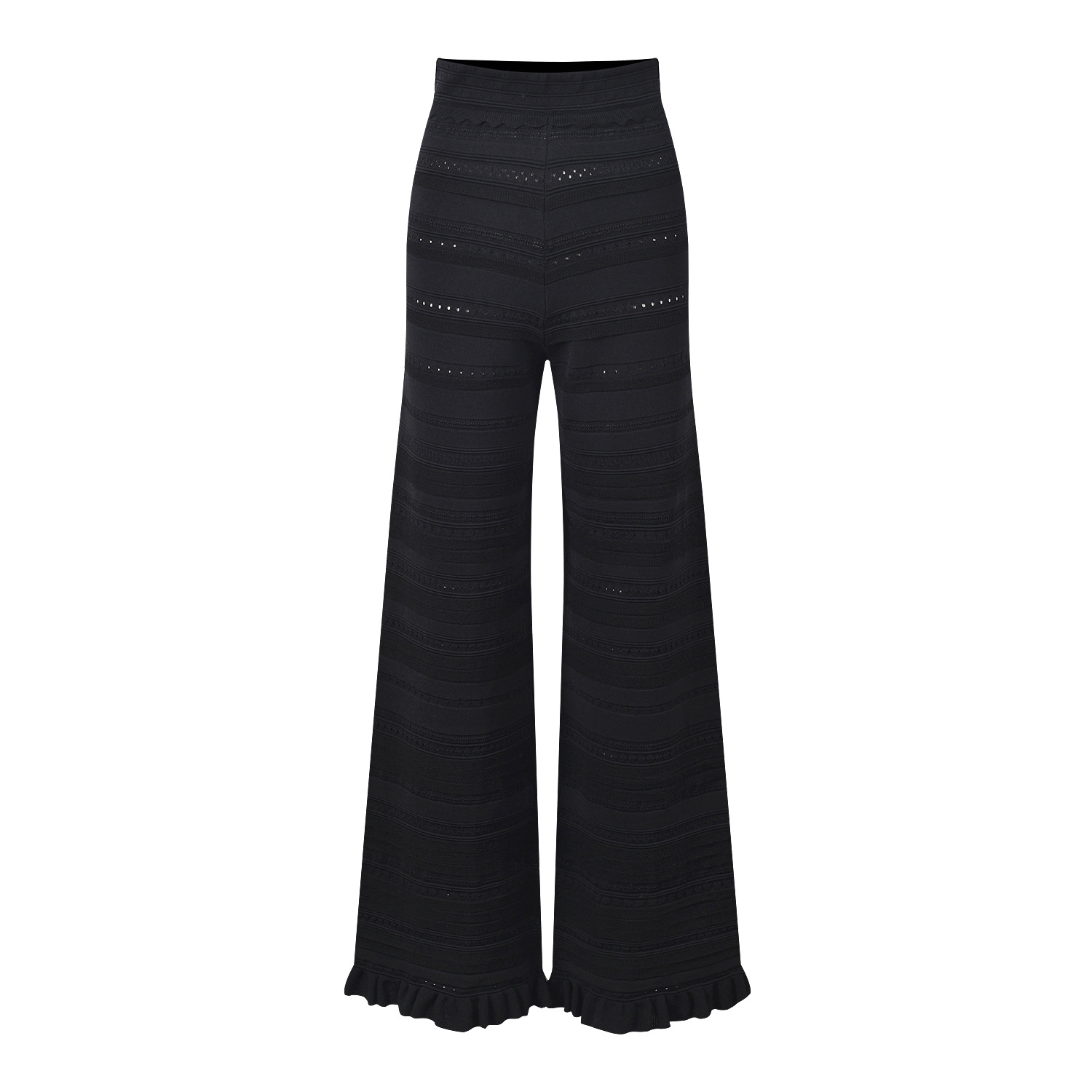 2024 Summer Temperament Wave Texture Knit 2 Piece Set Women Black Slim Short Top +High Waist Long Pants Suit 5240059 - Image 3