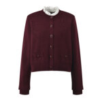 Knitted Cardigan Wine Red Jacket Short Style Detachable Fungus Collar Elegant Commuting S Home 2024 Autumn New Style 5240180 - Image 2