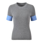 2025 autumn new contrast color stitching shirt sleeve pit stripes temperament slim fit round neck knitted T-shirt top - Image 2