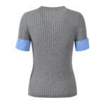 2025 autumn new contrast color stitching shirt sleeve pit stripes temperament slim fit round neck knitted T-shirt top - Image 3