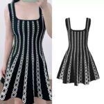 Black Chain Design Knitted Mini Dress Women's 2025 Summer New Elegant Vest Dress 5250225