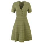 2025 Spring-Summer New Fashion V-Neck Slim-Fit Gold-Buttoned Lace A-Line Dress 5220108 - Image 2