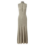 2025 Fall New Fashion Stylish Golden Elegant Lace-Embellished Single-Button High-Collar Sleeveless Knit Dress - Image 2