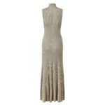 2025 Fall New Fashion Stylish Golden Elegant Lace-Embellished Single-Button High-Collar Sleeveless Knit Dress - Image 3