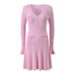 2025 Fall New Collection: V-neck design elegant fashionable and slim long-sleeved dress pink 5250398 - Image 2