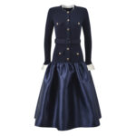 2025 Fall Season Elegant Color-Contrasted Lined Large-Skirt Bell-Sleeve Knit Slim-Waist Long-Sleeve Dress 5250401 - Image 2