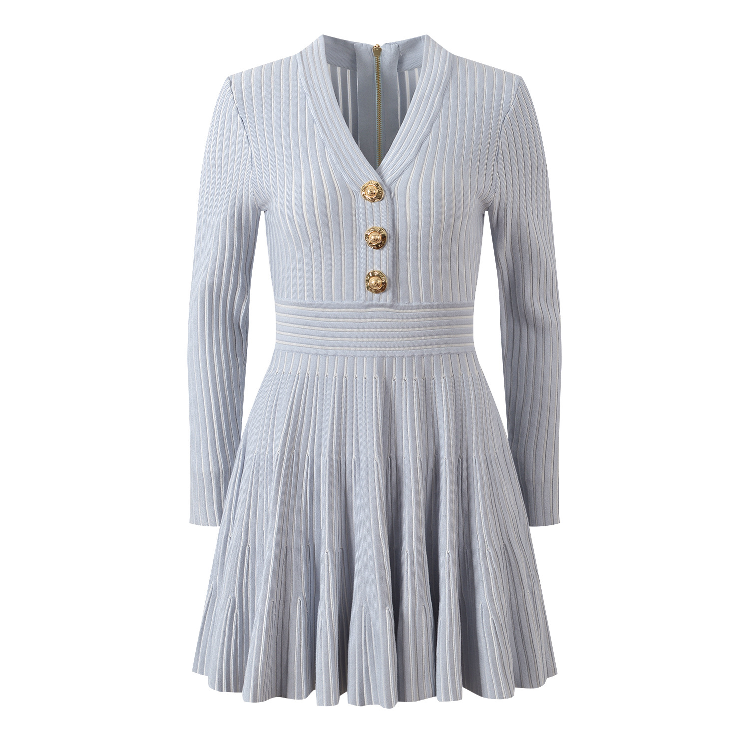 2025 Autumn/Winter New Style French Chic Little Black Dress with V-neck, Metal Buckle, Slimming Waistline, Elegance and Grace, Long Sleeve - Image 4