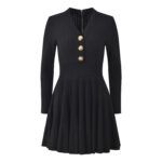 2025 Autumn/Winter New Style French Chic Little Black Dress with V-neck, Metal Buckle, Slimming Waistline, Elegance and Grace, Long Sleeve - Image 5
