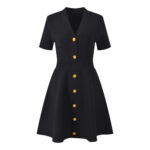 2025 Summer New Fashion French Noblewoman V-Neck Metal Button Elegant Stylish Slim-Fit Short Sleeve Lace Dress - Image 4