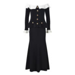 2025 Fall-Winter New Model: French Elegance, Color-Blocking, Sexy One-Shoulder Neckline, Lace Hem, Slim Fit, Long Dress 5240335 - Image 2