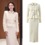 2025 Fall-Winter Collection: French Elegance Neckline Beaded Dress, Looks Like Two Pieces, Stylish, Elegant, Slim Fit, Comes with Belt 5250380