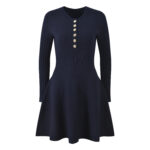 2025 Fall New Model: French Chic Style, Slim-Fit, Single-Row Button, Elegant, Versatile, Long-Sleeve Knit Lace Dress 5250375 - Image 2
