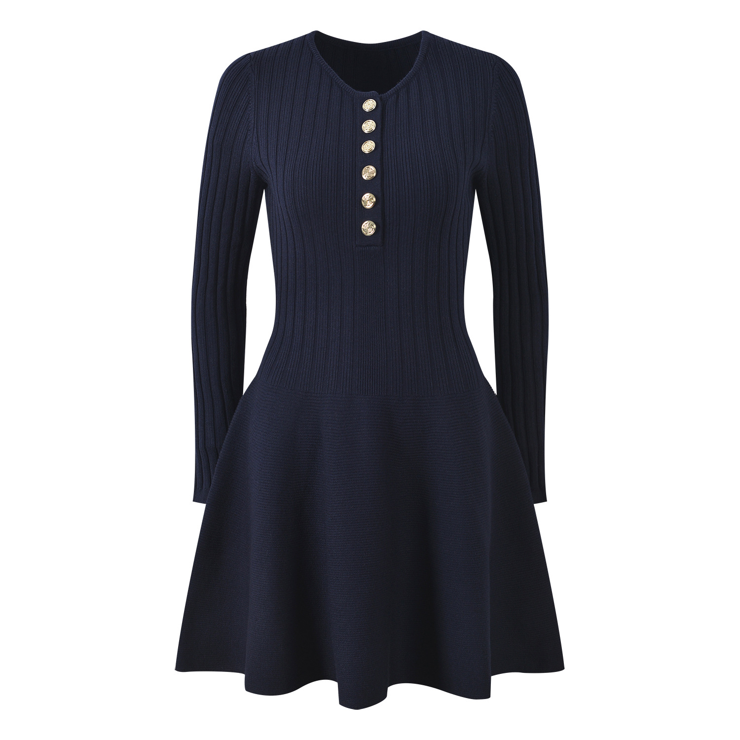 2025 Fall New Model: French Chic Style, Slim-Fit, Single-Row Button, Elegant, Versatile, Long-Sleeve Knit Lace Dress 5250375 - Image 2