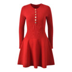 2025 Fall New Model: French Chic Style, Slim-Fit, Single-Row Button, Elegant, Versatile, Long-Sleeve Knit Lace Dress 5250375 - Image 4