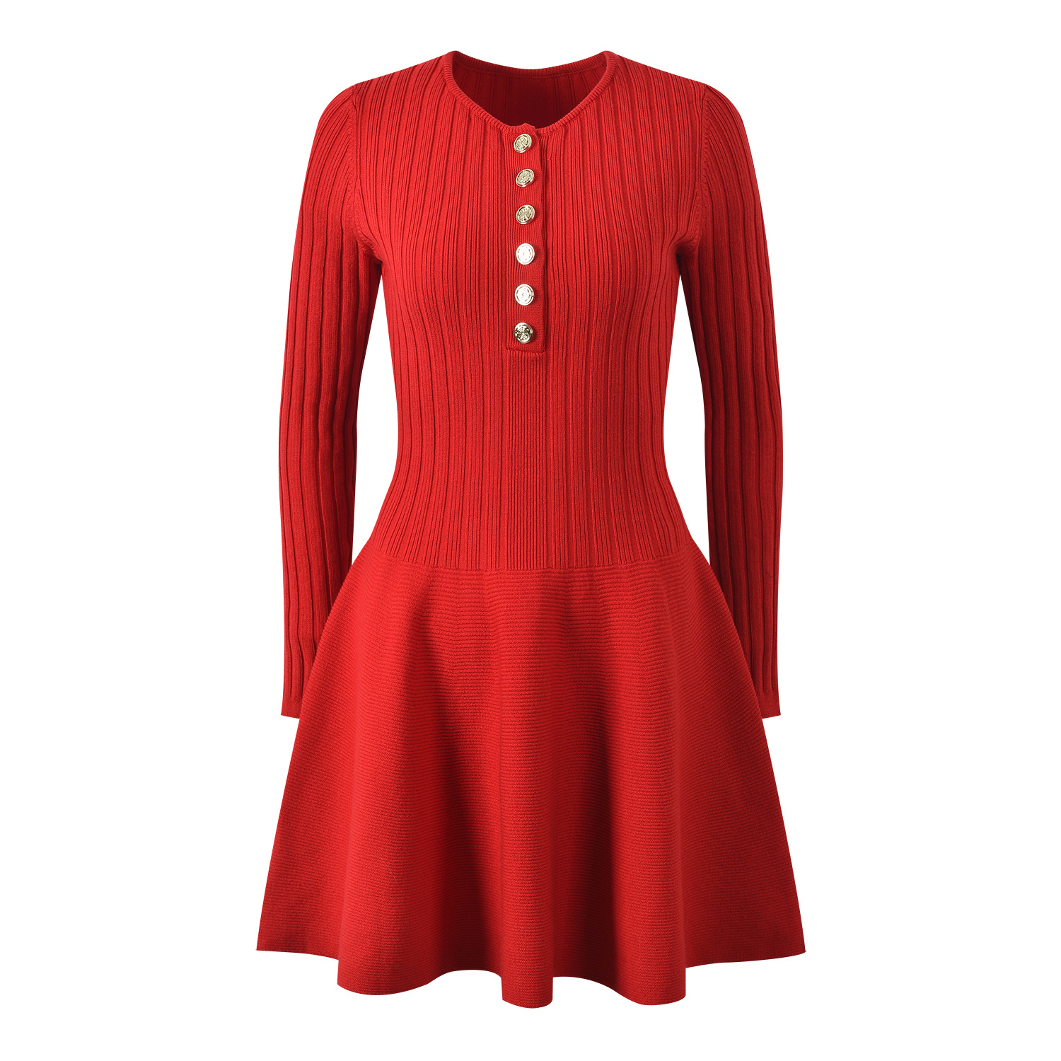 2025 Fall New Model: French Chic Style, Slim-Fit, Single-Row Button, Elegant, Versatile, Long-Sleeve Knit Lace Dress 5250375 - Image 4