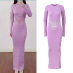 2025 Autumn-Winter New Model: Purple, Niche Design, Flowing Silhouette, Round Neck, Long Sleeve, Knit Lace-Up Long Dress 5250364