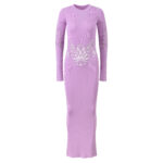 2025 Autumn-Winter New Model: Purple, Niche Design, Flowing Silhouette, Round Neck, Long Sleeve, Knit Lace-Up Long Dress 5250364 - Image 2