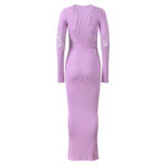 2025 Autumn-Winter New Model: Purple, Niche Design, Flowing Silhouette, Round Neck, Long Sleeve, Knit Lace-Up Long Dress 5250364 - Image 3