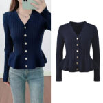 2025 Autumn-Winter New Model: V-neck with Lotus Leaf Edges, Contoured Waist, Slimming Effect, Elegant, Stylish, Knit Cardigan Top 5250374