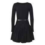 2025 Fall New Design: Ribbed Round Neck, Slim-Fit with Waist Cinch and Belt-Pieced Knit Lace-Up Velvet Long Dress 5250368 - Image 3