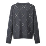 2025 Fall-Winter New Model Gray Heavy-Work Embroidered Beaded Loose Fashion Versatile Commuter V-Neck Knit Cardigan Sweater Jacket 5250348 - Image 3