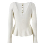 2025 Autumn-Winter New Model: White Square-Mouth Collar Design, Back Row Button, Elegant, Stylish, Slim-Fit, Long Sleeve, Knit Top 5250356 - Image 3
